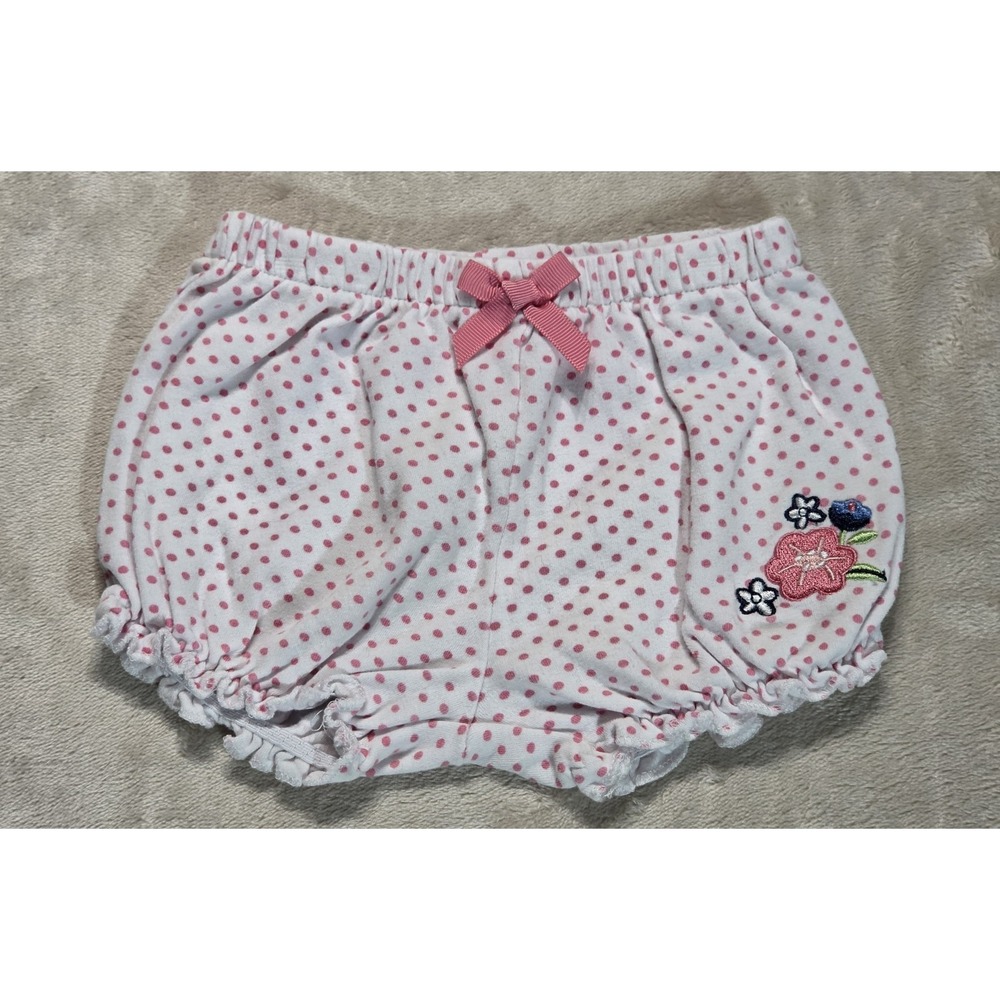 Absorba Baby Bloomers 6M Pink Polka Dot Floral Embroidered Cotton Ruffle Shorts